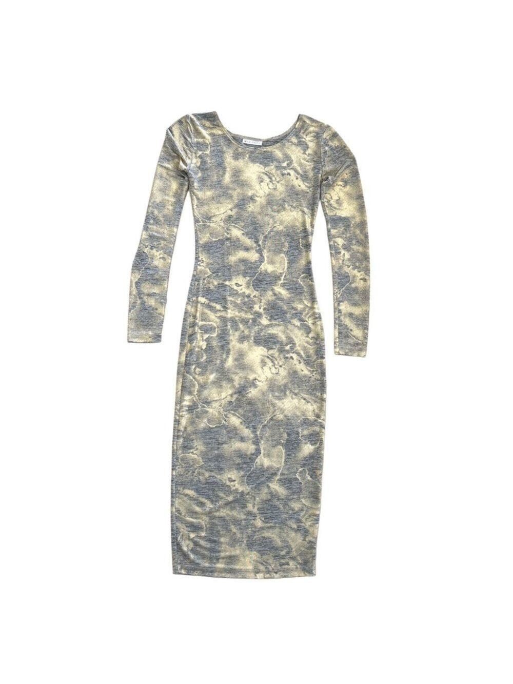 Eve + Enoch Metallic Silver/Gold Long Sleeve Fitted Dress - Size XS